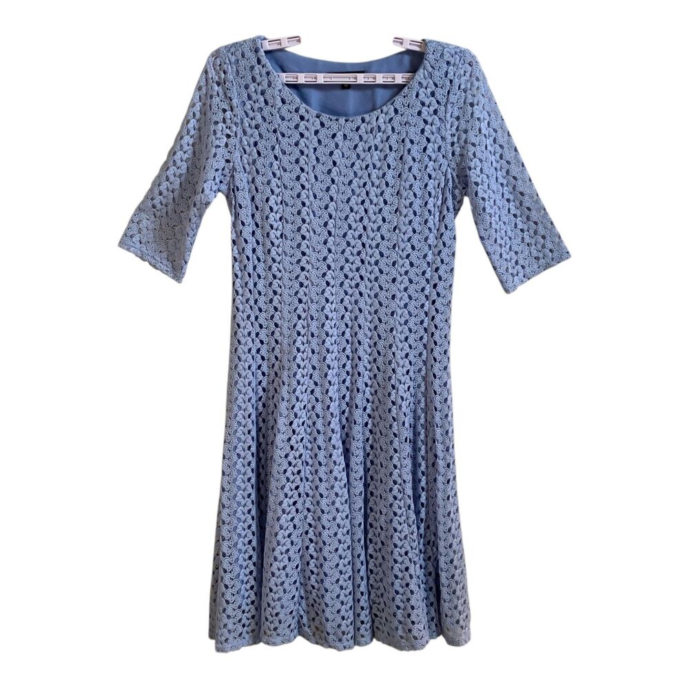 Chris McLaughlin Dress Womens 10 Periwinkle Blue Cut Out Knit 3/4 Fitted Sleeve